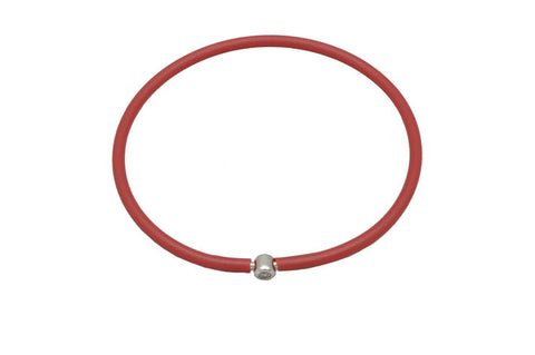 Vegan Red Silicone Bracelet - Silver with Diamond CZ