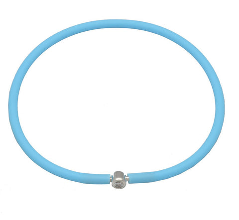 Vegan Baby Blue Silicone Bracelet - Silver with Diamond CZ