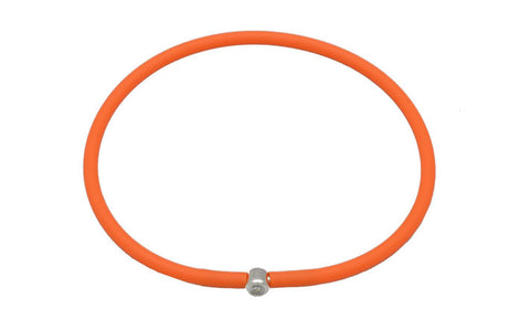 Vegan Orange Silicone Bracelet - Silver with Diamond CZ