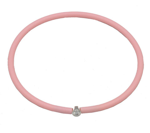 Vegan Pink Silicone Bracelet - Silver with Diamond CZ