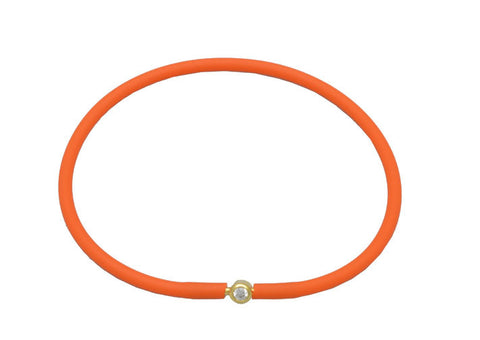 Vegan Orange Silicone Bracelet - Gold with Diamond CZ