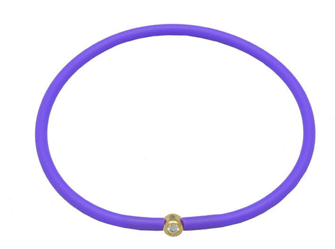 Vegan Purple Silicone Bracelet - Gold with Diamond CZ