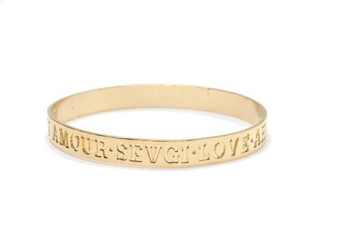 HayLuv Collection Engraved Language of Love Gold Bangle Bracelet for Women