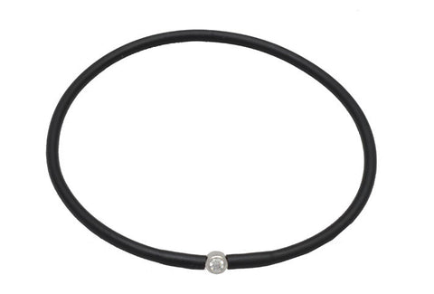 Vegan Black Silicone Bracelet - Silver with Diamond CZ