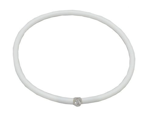 Vegan White Silicone Bracelet - Silver with Diamond CZ