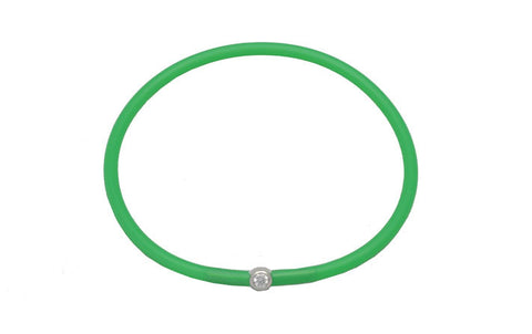 Vegan Emerald Green Silicone Bracelet - Silver with Diamond CZ