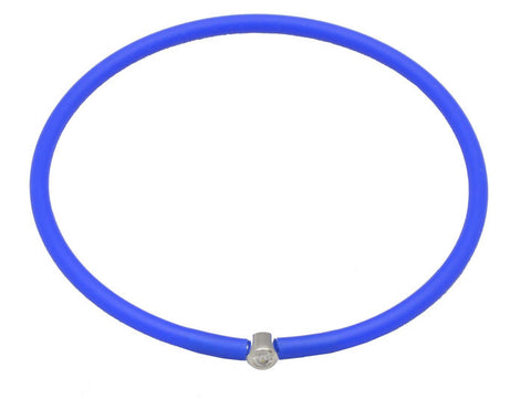 Vegan Cobalt Blue Silicone Bracelet - Silver with Diamond CZ