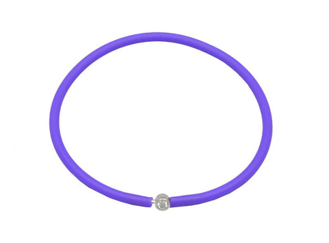 Vegan Purple Silicone Bracelet - Silver with Diamond CZ