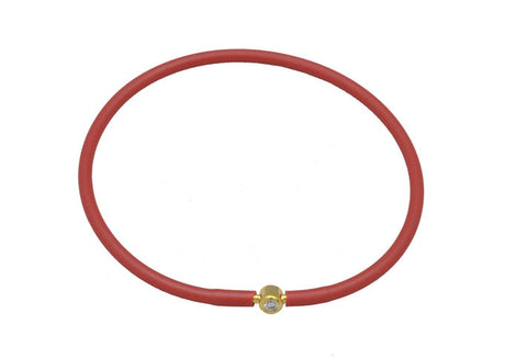 Vegan Red Silicone Bracelet - Gold with Diamond CZ