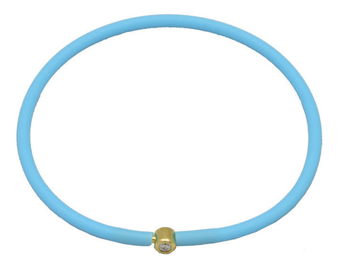 Vegan Baby Blue Silicone Bracelet - Gold with Diamond CZ