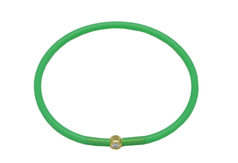 Vegan Emerald Green Silicone Bracelet - Gold with Diamond CZ