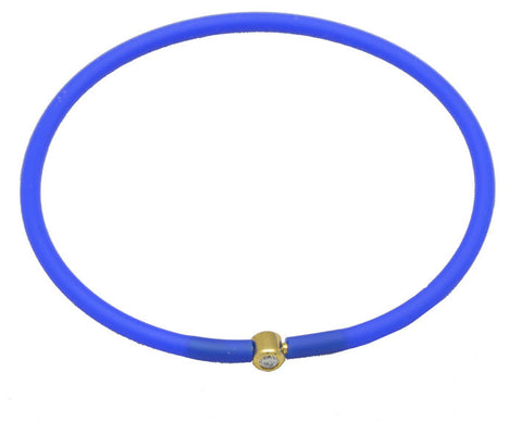 Vegan Cobalt Blue Silicone Bracelet - Gold with Diamond CZ