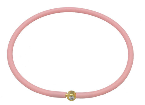 Vegan Pink Silicone Bracelet - Gold with Diamond CZ