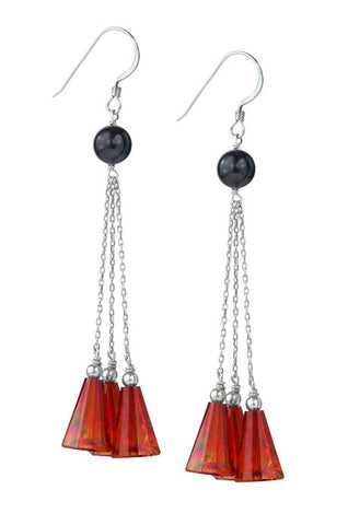 Debra Shepard Red Tassle Swarovski Sterling Silver Chandelier Earrings