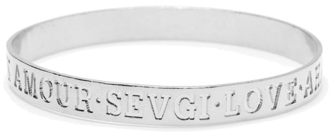 Debra Shepard Engraved Language of Love Silver Bangle Bracelet for Women